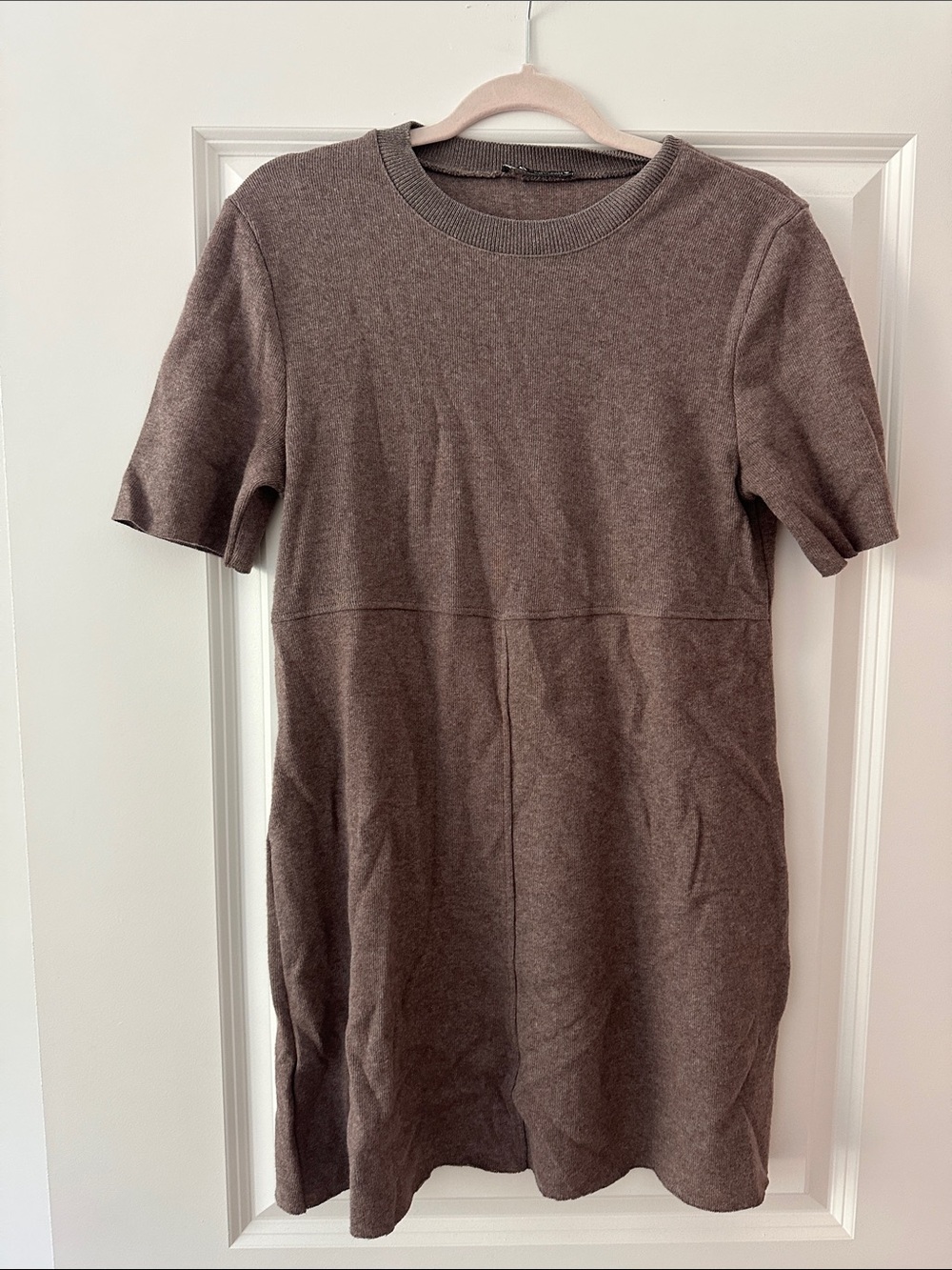 Zara Women's Short-Sleeve Knit Dress in Brown